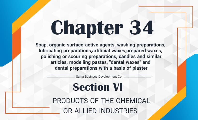 Soap, organic surface-active agents, washing preparations, lubricating preparations,  artificial waxes, prepared waxes, polishing or scouring preparations, candles and similar articles, modelling pastes, "dental waxes" and dental preparations with a basis